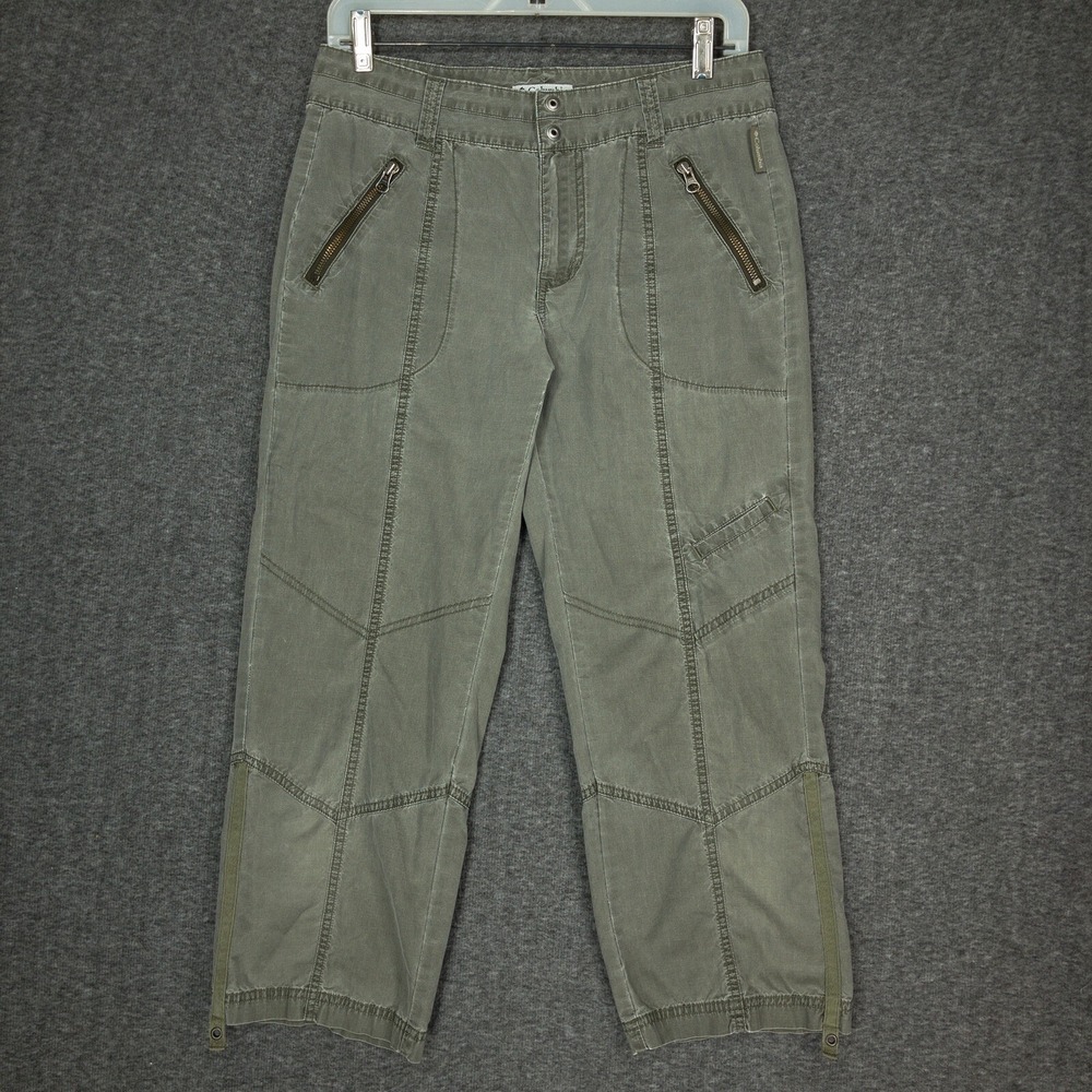 Columbia Straight Leg Capri Pants Women's Size 10 Army Green Zip Pocket Cotton